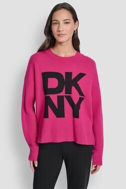 DKNY Women's Logo Crewneck Sweater Fuchsia Size L 1185